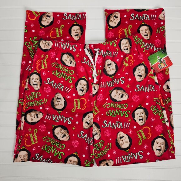 Elf Movie Santa's Coming Red Ultra Soft Holiday Men's Pajama Pants Size L NWT - Picture 2 of 11